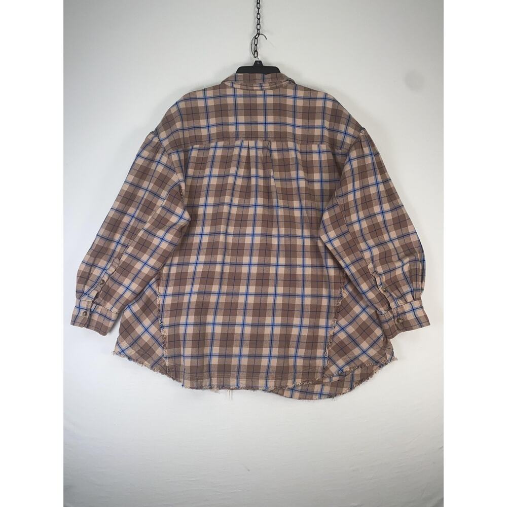 We The Free Shirt Womens Large Brown Plaid Frayed Hem Button Up Flannel Top - Picture 2 of 6